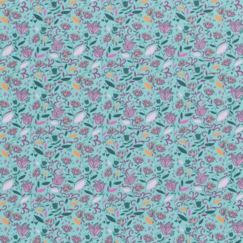 Tissu Coton imprimé Mille fleurs sur fond Bleu