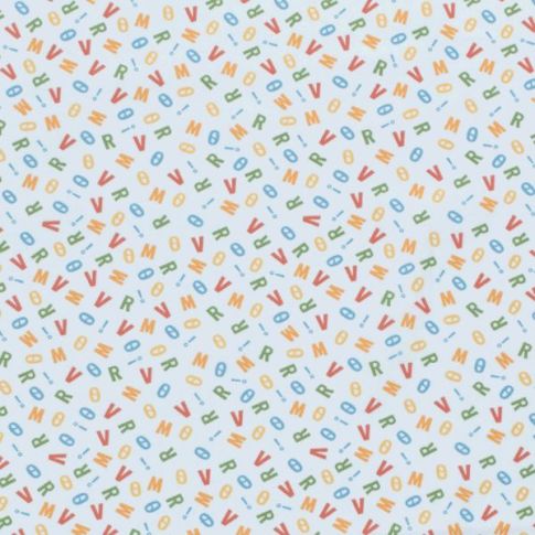 Tissu Coton imprimé Lettres colorées Léo sur fond Bleu ciel