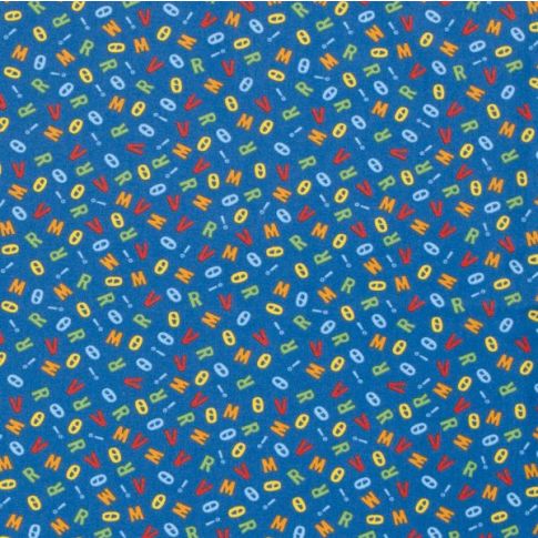 Tissu Coton imprimé Lettres colorées Léo sur fond Bleu roi
