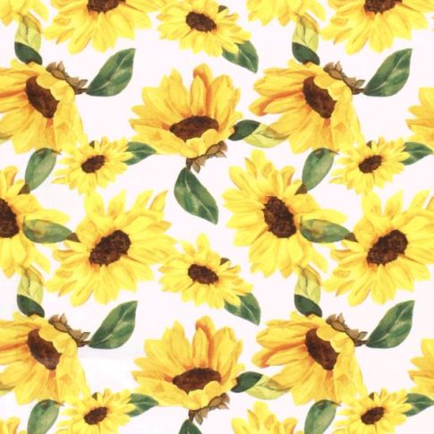 Tissu Coton imprimé Tournesol jaune sur fond Blanc