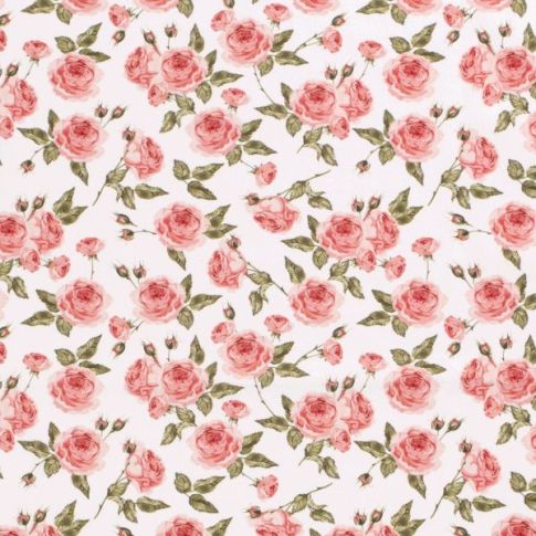 Tissu Coton imprimé Roses Lia sur fond Blanc