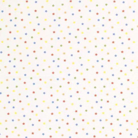 Tissu Coton imprimé Etoiles colorées sur fond Blanc