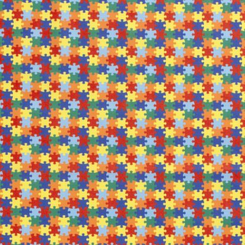 Tissu Coton imprimé Puzzle sur fond Multicolore
