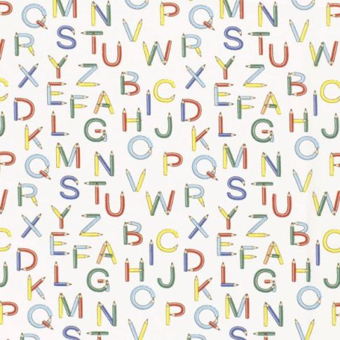 Tissu Coton imprimé Lettres colorées sur fond Blanc