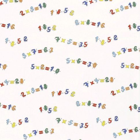 Tissu Coton imprimé Maths coloré sur fond Blanc