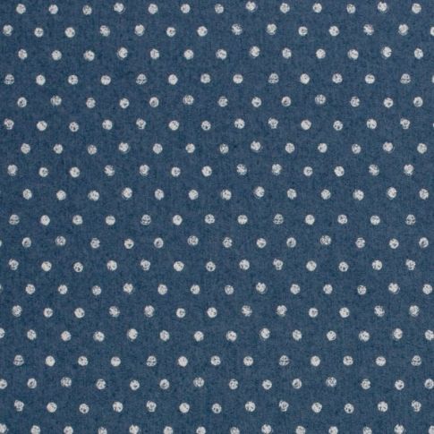Tissu Jean Denim extensible Pois blancs sur fond Bleu jean