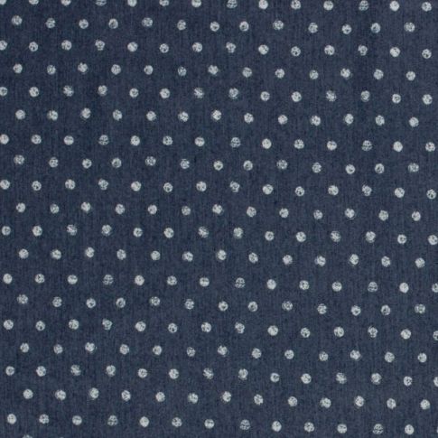 Tissu Jean Denim extensible Pois blancs sur fond Bleu marine