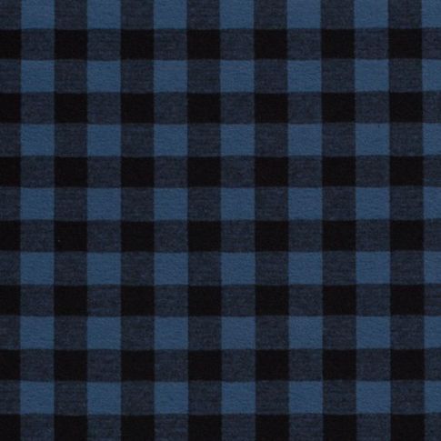 Tissu Maille Jersey toucher flanelle Carreaux sur fond Bleu indigo