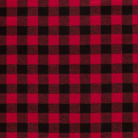 Tissu Maille Jersey toucher flanelle Carreaux sur fond Rouge