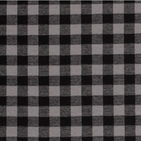 Tissu Maille Jersey toucher flanelle Carreaux sur fond Gris
