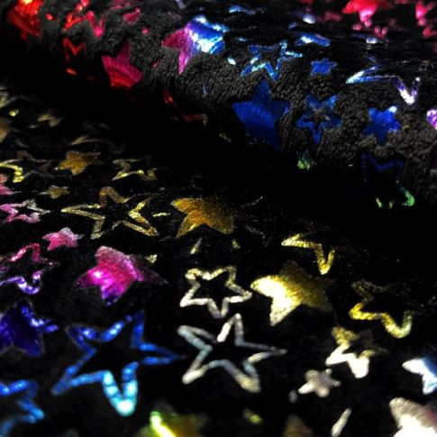 Tissu Velours stretch Etoiles brillantes sur fond Noir