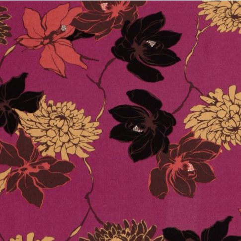 Tissu Viscose Twill Oskar fleuris sur fond Rose fuchsia