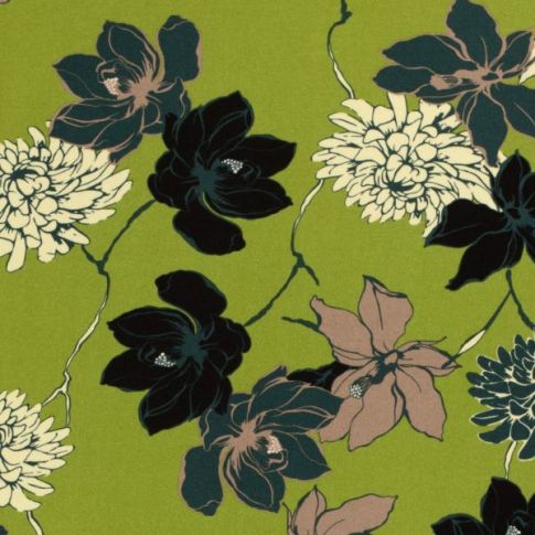 Tissu Viscose Twill Oskar fleuris sur fond Vert