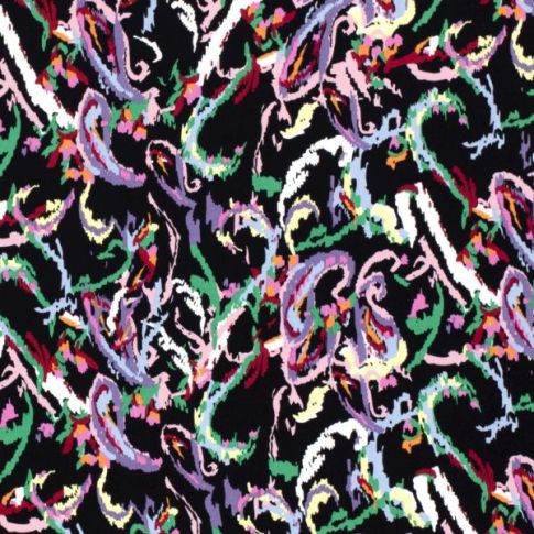 Tissu Viscose imprimé Filippa sur fond Noir