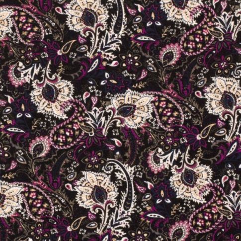 Tissu Jersey Viscose  Asa sur fond Noir