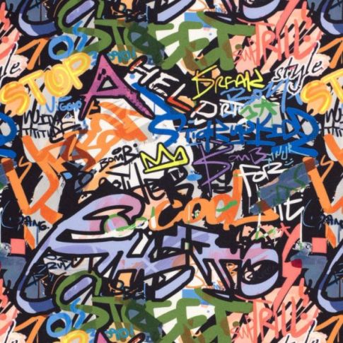 Tissu Jersey Sportswear digital Graffiti sur fond Noir