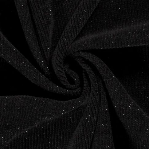 Tissu Maille côtelé lurex uni Noir
