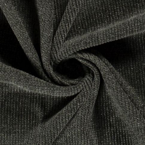 Tissu Maille côtelé lurex uni Gris anthracite chiné