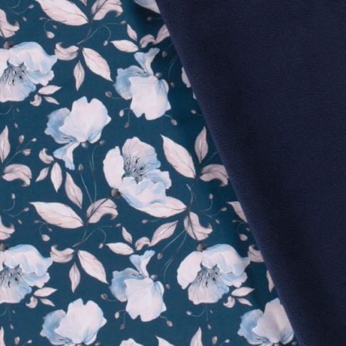 Tissu Softshell Digital Renzo fleuris sur fond Bleu marine