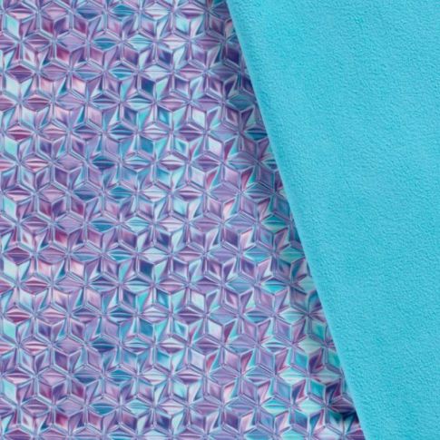 Tissu Softshell Digital Retro violet sur fond Bleu turquoise