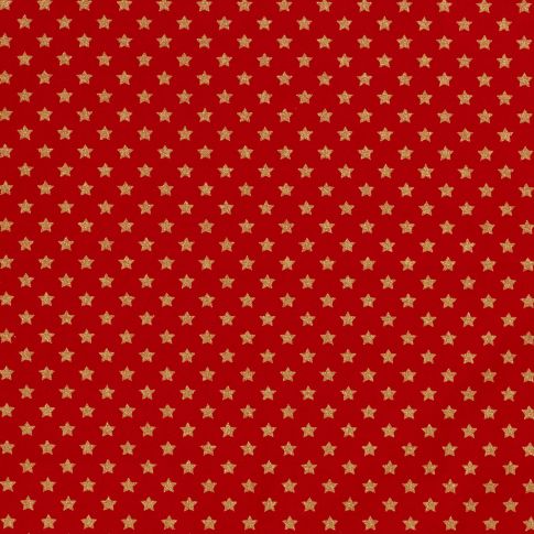 Tissu Coton imprimé Noël Etoiles dorées sur fond Rouge