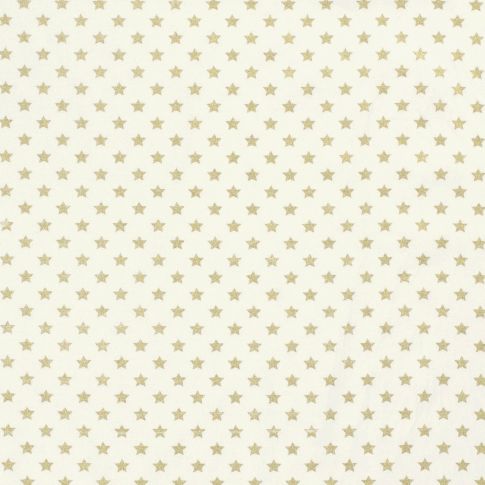Tissu Coton imprimé Noël Etoiles dorées sur fond Ecru