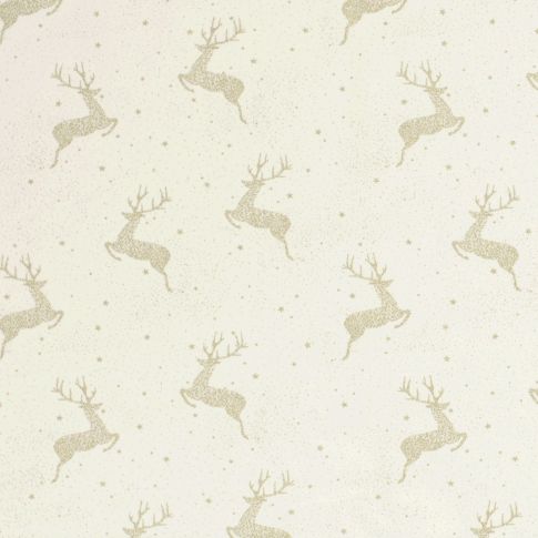 Tissu Coton imprimé Noël Rênes dorées sur fond Ecru