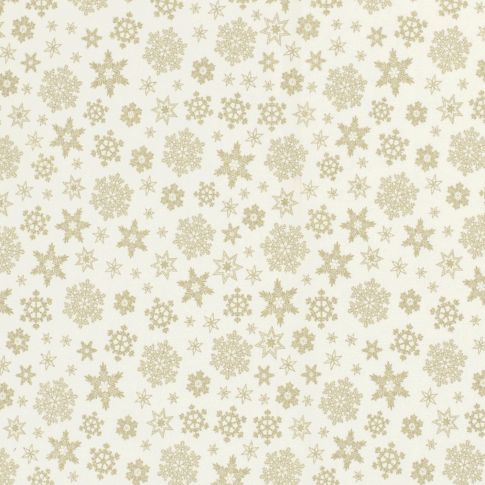 Tissu Coton imprimé Noël Flocons dorés sur fond Ecru