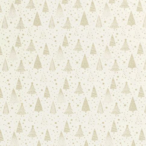 Tissu Coton imprimé Noël Sapins dorés sur fond Ecru