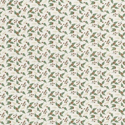 Tissu Coton imprimé Branches de Noël dorées sur fond Ecru