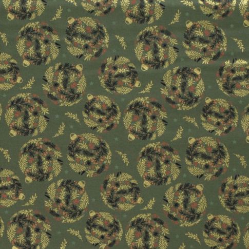 Tissu Coton imprimé Noël Vert kaki