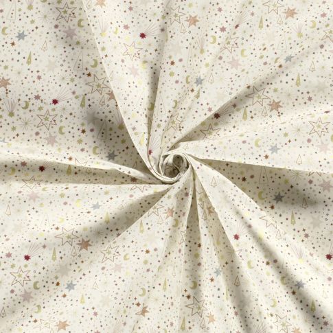 Tissu Coton imprimé Etoiles diverses sur fond Ecru