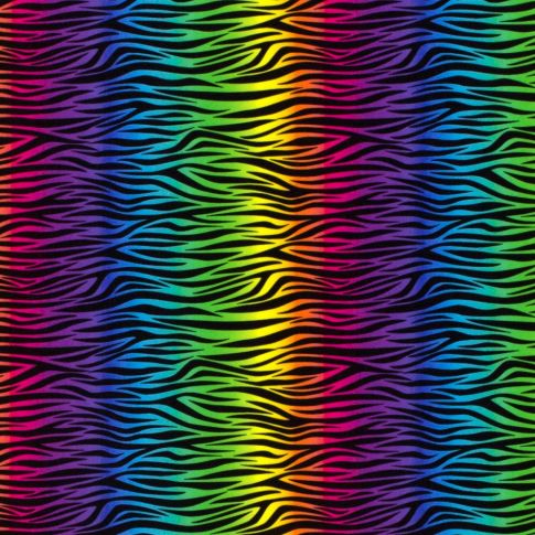 Tissu Jersey Polyester Zébré noir sur fond Multicolore