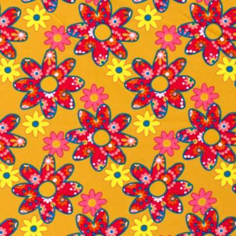 Tissu Burlington Grandes fleurs sur fond Orange
