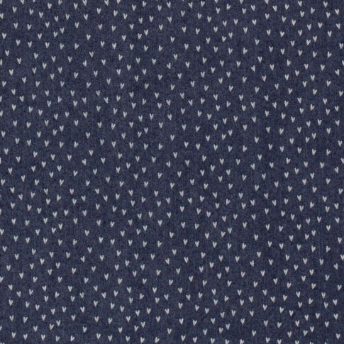 Tissu Jeans stretch Petits coeurs sur fond Bleu marine