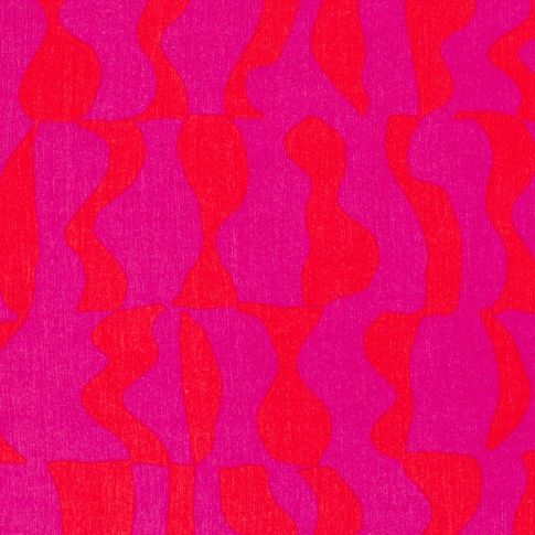 Tissu Crêpe de Viscose motifs abstraits rouge sur fond Rose fuchsia