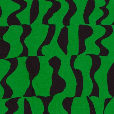 Tissu Crêpe de Viscose motifs abstraits noir sur fond Vert