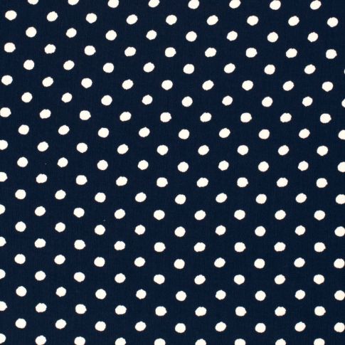 Tissu Crêpe Viscose pois blancs sur fond Bleu marine