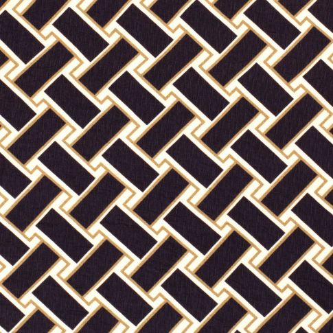Tissu Crêpe Georgette de Viscose motifs abstraits noir et doré sur fond Ecru