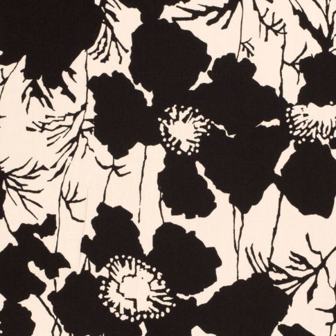 Tissu Popeline de Bambou Grandes fleurs sur fond Beige