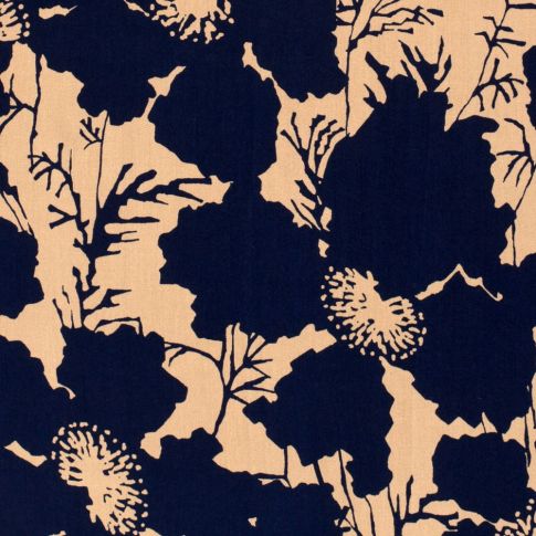 Tissu Popeline de Bambou Grandes fleurs sur fond Camel