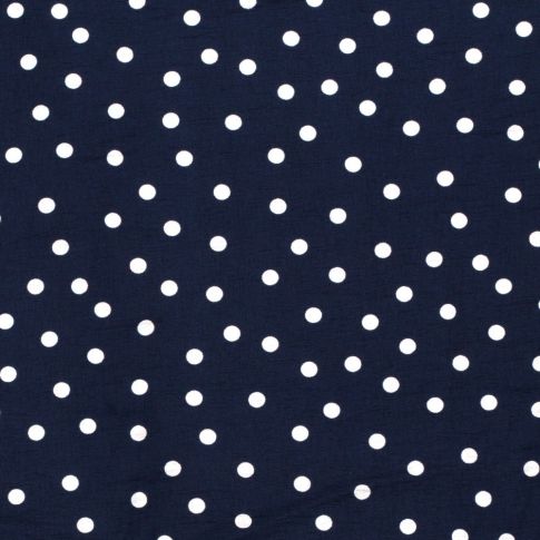 Tissu Viscose Ottoman Pois noirs sur fond Bleu marine
