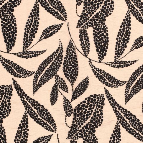 Tissu Viscose Ottoman Feuillage sur fond Beige