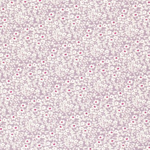 Tissu Popeline de Viscose Fleuris blanc sur fond Parme