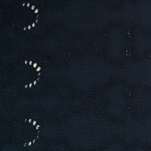 Tissu Double gaze de coton brodé ajouré Bleu marine