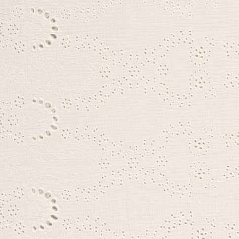Tissu Double gaze de coton brodé ajouré Ecru