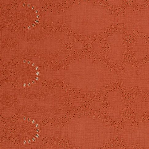 Tissu Double gaze de coton brodé ajouré Terracotta