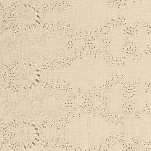 Tissu Double gaze de coton brodé ajouré Crème