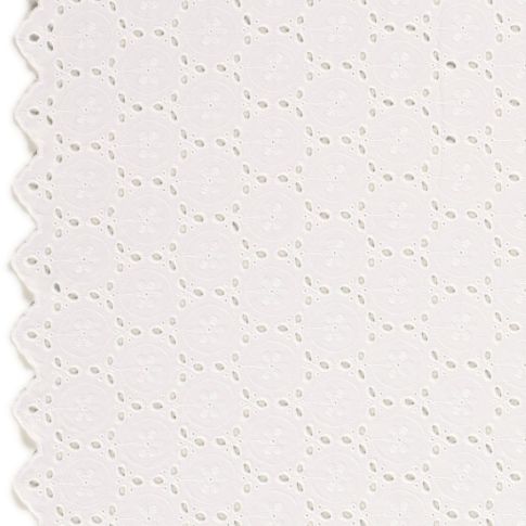 Tissu Coton brodé ajouré uni Blanc