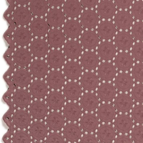 Tissu Coton brodé ajouré uni Vieux rose